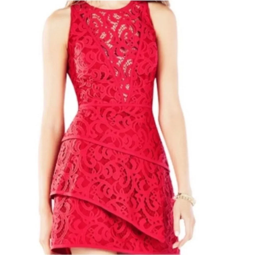 BCBGMaxAzria Womens Hanah Lace Cocktail Mini Dress‎ Burnt Red Size 2 NWT